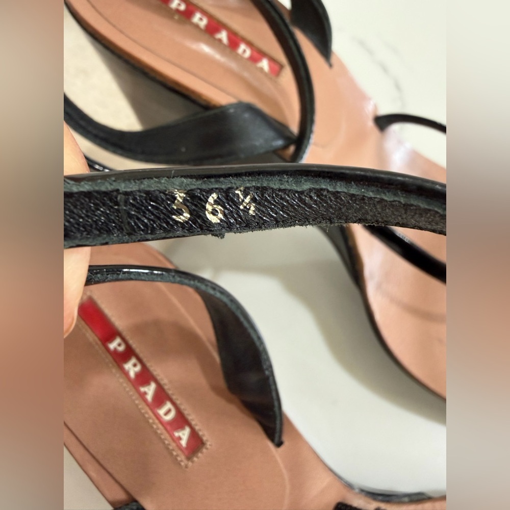 Prada Sport Women’s Vintage Black Strappy Wedge Sandals Black Size 36.5 - Picture 5 of 15